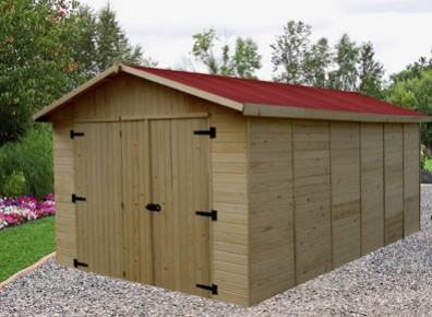 Abri garage en panneaux de bois naturel pour une voiture 